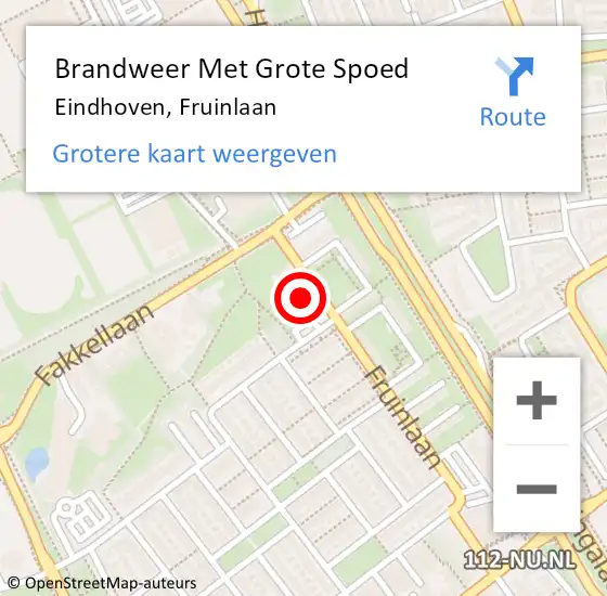 Locatie op kaart van de 112 melding: Brandweer Met Grote Spoed Naar Eindhoven, Fruinlaan op 19 mei 2022 12:10