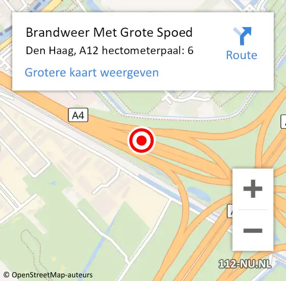 Locatie op kaart van de 112 melding: Brandweer Met Grote Spoed Naar Den Haag, A12 hectometerpaal: 6 op 19 mei 2022 12:11