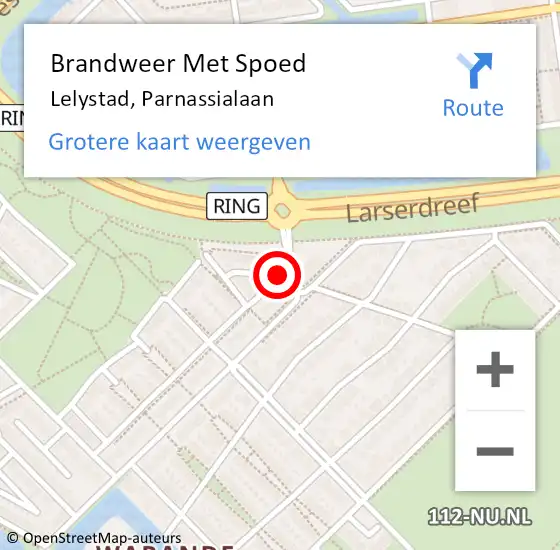 Locatie op kaart van de 112 melding: Brandweer Met Spoed Naar Lelystad, Parnassialaan op 19 mei 2022 12:18