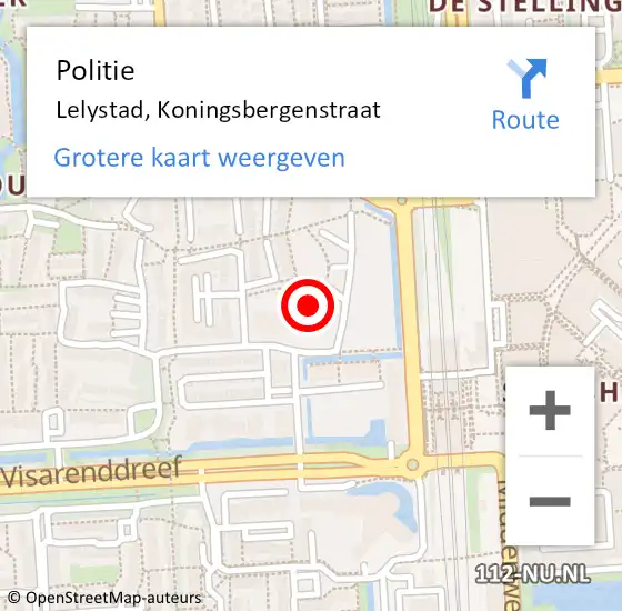 Locatie op kaart van de 112 melding: Politie Lelystad, Koningsbergenstraat op 19 mei 2022 12:30