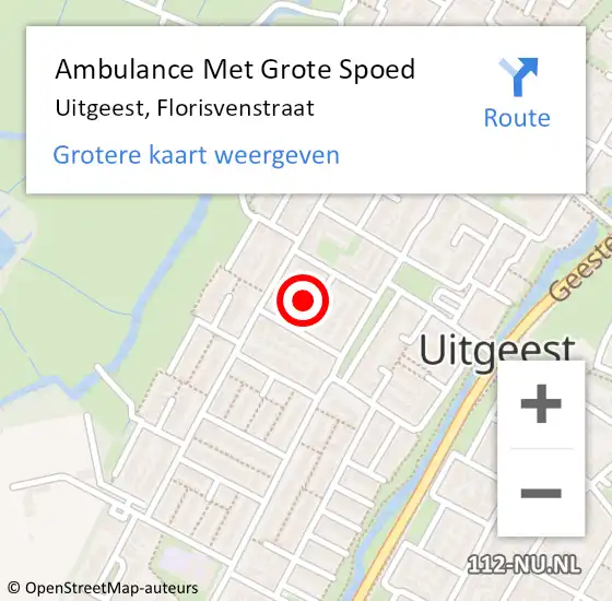 Locatie op kaart van de 112 melding: Ambulance Met Grote Spoed Naar Uitgeest, Florisvenstraat op 19 mei 2022 12:37