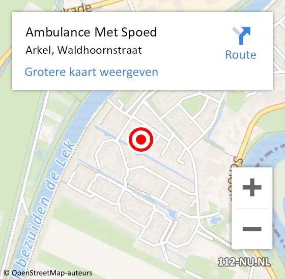 Locatie op kaart van de 112 melding: Ambulance Met Spoed Naar Arkel, Waldhoornstraat op 19 mei 2022 12:40