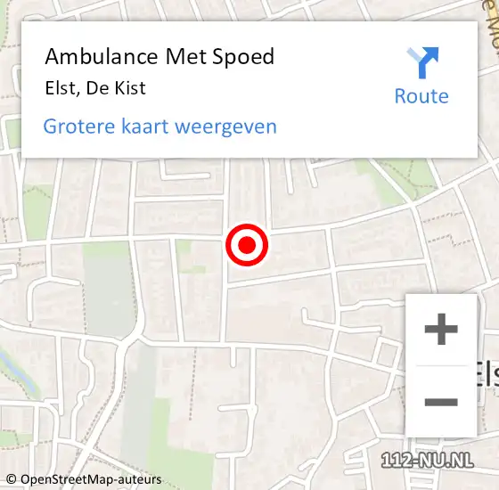 Locatie op kaart van de 112 melding: Ambulance Met Spoed Naar Elst, De Kist op 19 mei 2022 13:03