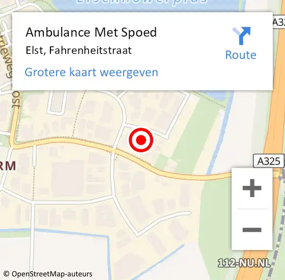 Locatie op kaart van de 112 melding: Ambulance Met Spoed Naar Elst, Fahrenheitstraat op 19 mei 2022 13:21