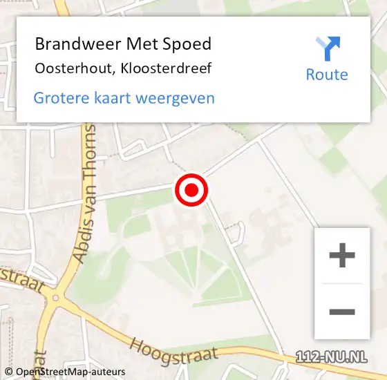 Locatie op kaart van de 112 melding: Brandweer Met Spoed Naar Oosterhout, Kloosterdreef op 19 mei 2022 13:26