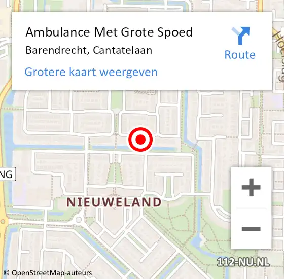 Locatie op kaart van de 112 melding: Ambulance Met Grote Spoed Naar Barendrecht, Cantatelaan op 19 mei 2022 13:30
