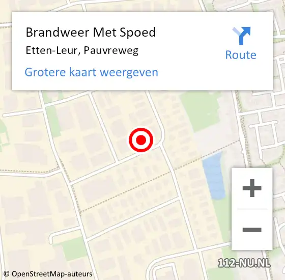 Locatie op kaart van de 112 melding: Brandweer Met Spoed Naar Etten-Leur, Pauvreweg op 19 mei 2022 13:30