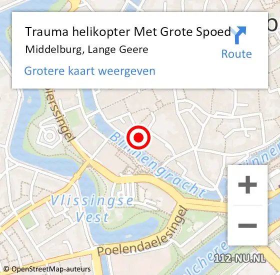 Locatie op kaart van de 112 melding: Trauma helikopter Met Grote Spoed Naar Middelburg, Lange Geere op 19 mei 2022 13:38