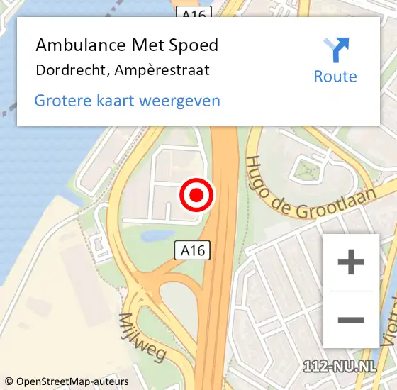 Locatie op kaart van de 112 melding: Ambulance Met Spoed Naar Dordrecht, Ampèrestraat op 19 mei 2022 14:01