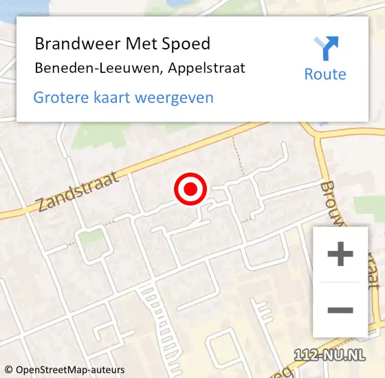 Locatie op kaart van de 112 melding: Brandweer Met Spoed Naar Beneden-Leeuwen, Appelstraat op 19 mei 2022 14:03