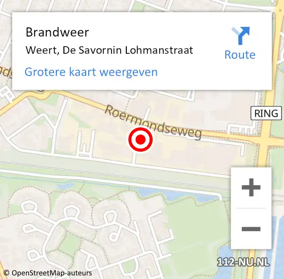 Locatie op kaart van de 112 melding: Brandweer Weert, De Savornin Lohmanstraat op 19 mei 2022 14:04