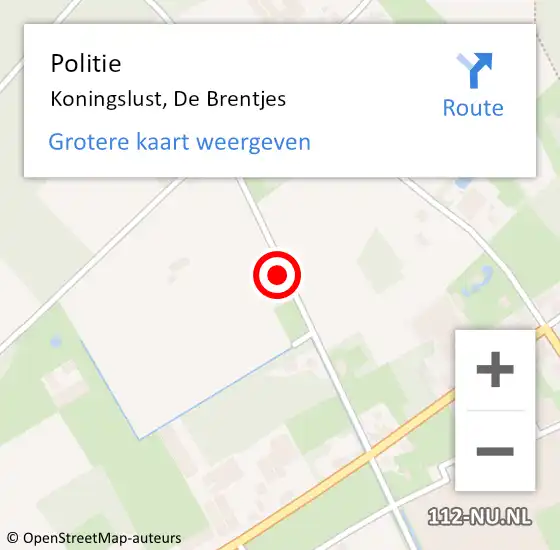 Locatie op kaart van de 112 melding: Politie Koningslust, De Brentjes op 19 mei 2022 14:17