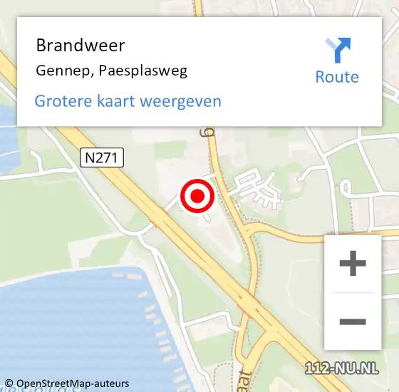 Locatie op kaart van de 112 melding: Brandweer Gennep, Paesplasweg op 19 mei 2022 14:21