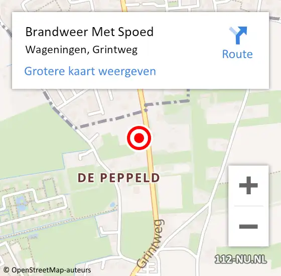 Locatie op kaart van de 112 melding: Brandweer Met Spoed Naar Wageningen, Grintweg op 19 mei 2022 14:28