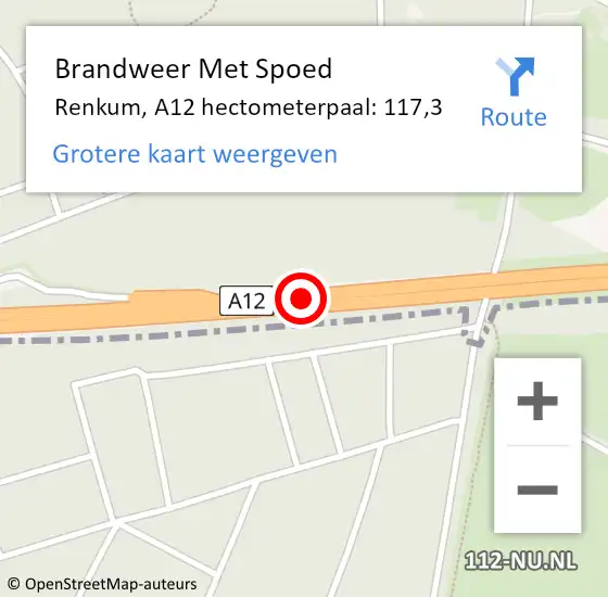 Locatie op kaart van de 112 melding: Brandweer Met Spoed Naar Renkum, A12 hectometerpaal: 117,3 op 19 mei 2022 14:36