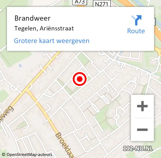 Locatie op kaart van de 112 melding: Brandweer Tegelen, Ariënsstraat op 19 mei 2022 14:36