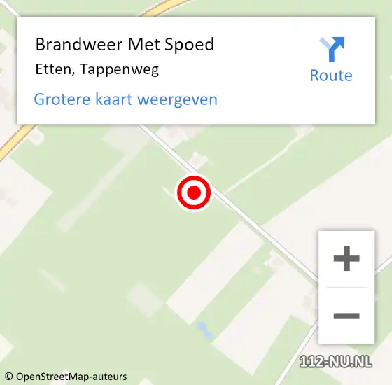 Locatie op kaart van de 112 melding: Brandweer Met Spoed Naar Etten, Tappenweg op 19 mei 2022 14:50