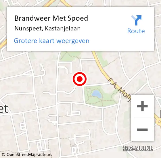 Locatie op kaart van de 112 melding: Brandweer Met Spoed Naar Nunspeet, Kastanjelaan op 19 mei 2022 14:54