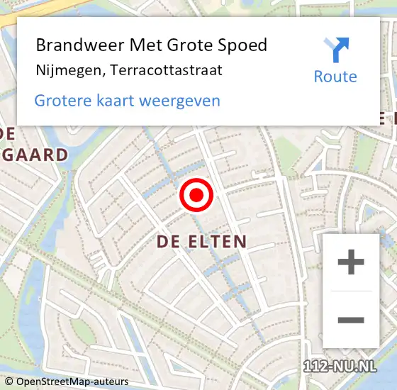 Locatie op kaart van de 112 melding: Brandweer Met Grote Spoed Naar Nijmegen, Terracottastraat op 19 mei 2022 15:01