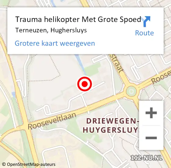 Locatie op kaart van de 112 melding: Trauma helikopter Met Grote Spoed Naar Terneuzen, Hughersluys op 19 mei 2022 15:17