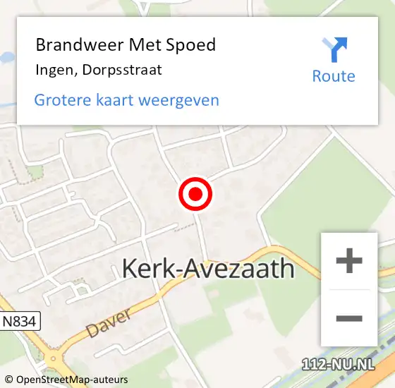 Locatie op kaart van de 112 melding: Brandweer Met Spoed Naar Ingen, Dorpsstraat op 19 mei 2022 15:36