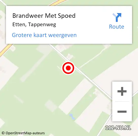 Locatie op kaart van de 112 melding: Brandweer Met Spoed Naar Etten, Tappenweg op 19 mei 2022 15:44