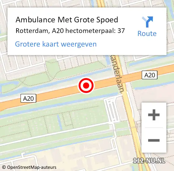 Locatie op kaart van de 112 melding: Ambulance Met Grote Spoed Naar Rotterdam, A20 hectometerpaal: 37 op 19 mei 2022 15:53