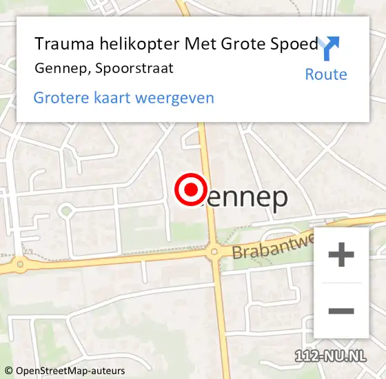 Locatie op kaart van de 112 melding: Trauma helikopter Met Grote Spoed Naar Gennep, Spoorstraat op 19 mei 2022 16:00