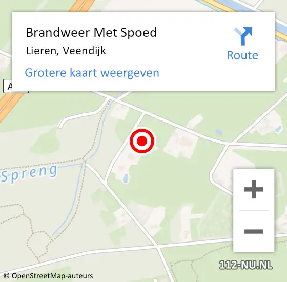 Locatie op kaart van de 112 melding: Brandweer Met Spoed Naar Lieren, Veendijk op 19 mei 2022 16:11