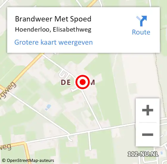 Locatie op kaart van de 112 melding: Brandweer Met Spoed Naar Hoenderloo, Elisabethweg op 19 mei 2022 16:13