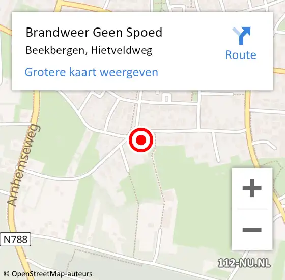 Locatie op kaart van de 112 melding: Brandweer Geen Spoed Naar Beekbergen, Hietveldweg op 19 mei 2022 16:13