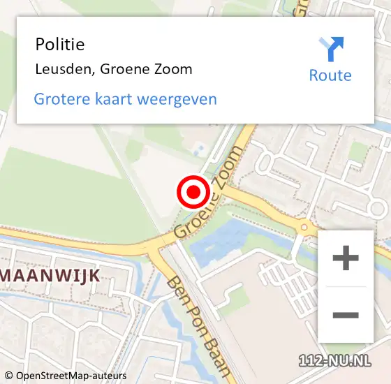 Locatie op kaart van de 112 melding: Politie Leusden, Groene Zoom op 19 mei 2022 16:33