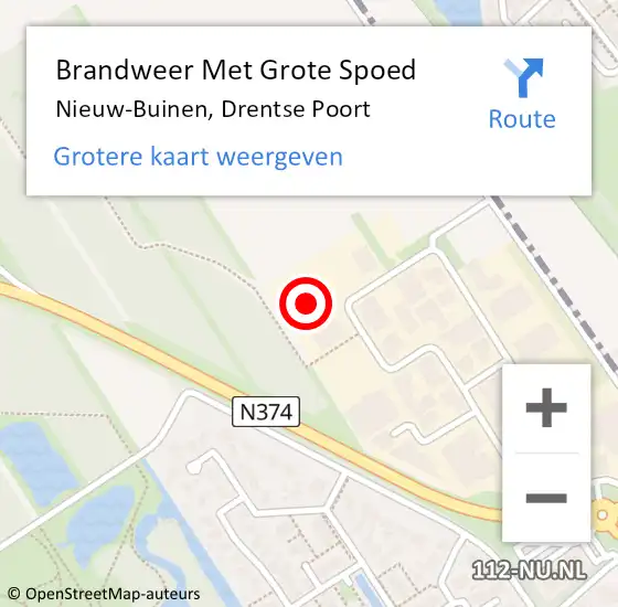 Locatie op kaart van de 112 melding: Brandweer Met Grote Spoed Naar Nieuw-Buinen, Drentse Poort op 19 mei 2022 16:34