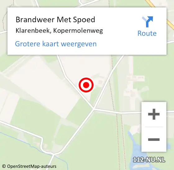 Locatie op kaart van de 112 melding: Brandweer Met Spoed Naar Klarenbeek, Kopermolenweg op 19 mei 2022 16:38