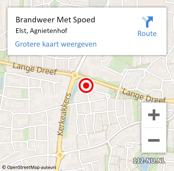 Locatie op kaart van de 112 melding: Brandweer Met Spoed Naar Elst, Agnietenhof op 19 mei 2022 16:44