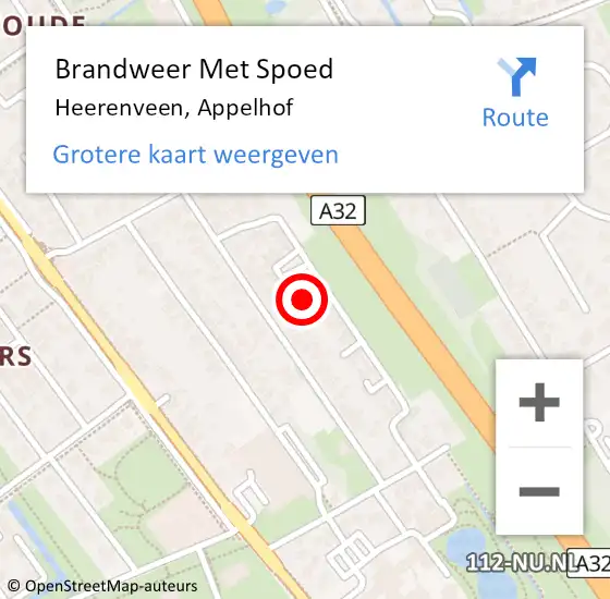 Locatie op kaart van de 112 melding: Brandweer Met Spoed Naar Heerenveen, Appelhof op 19 mei 2022 16:52