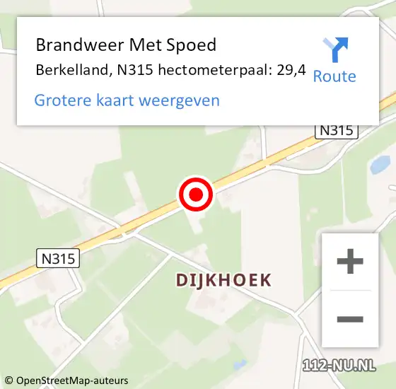 Locatie op kaart van de 112 melding: Brandweer Met Spoed Naar Berkelland, N315 hectometerpaal: 29,4 op 19 mei 2022 16:59