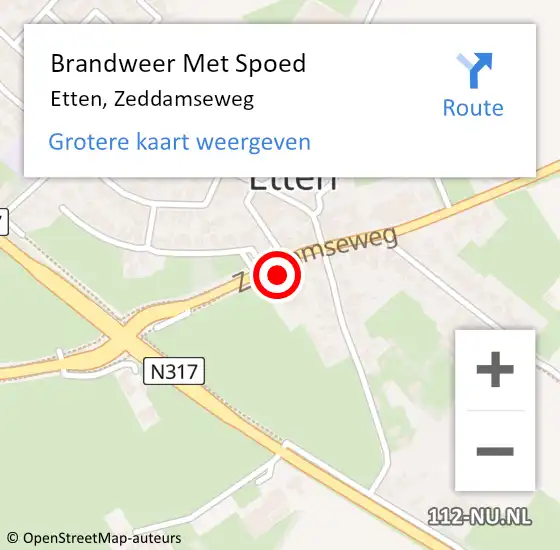 Locatie op kaart van de 112 melding: Brandweer Met Spoed Naar Etten, Zeddamseweg op 19 mei 2022 16:59