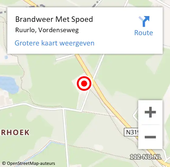 Locatie op kaart van de 112 melding: Brandweer Met Spoed Naar Ruurlo, Vordenseweg op 19 mei 2022 17:01