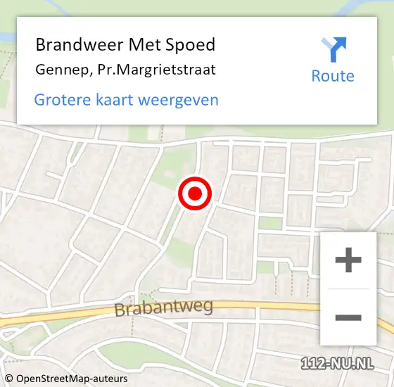 Locatie op kaart van de 112 melding: Brandweer Met Spoed Naar Gennep, Pr.Margrietstraat op 19 mei 2022 17:03