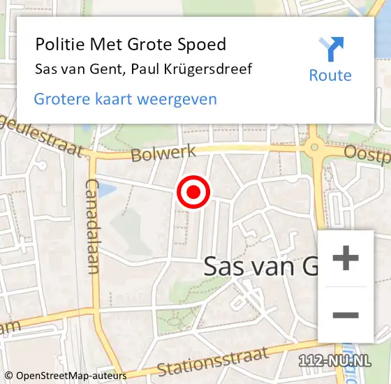 Locatie op kaart van de 112 melding: Politie Met Grote Spoed Naar Sas van Gent, Paul Krügersdreef op 19 mei 2022 17:13