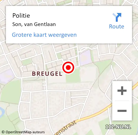 Locatie op kaart van de 112 melding: Politie Son, van Gentlaan op 19 mei 2022 17:13