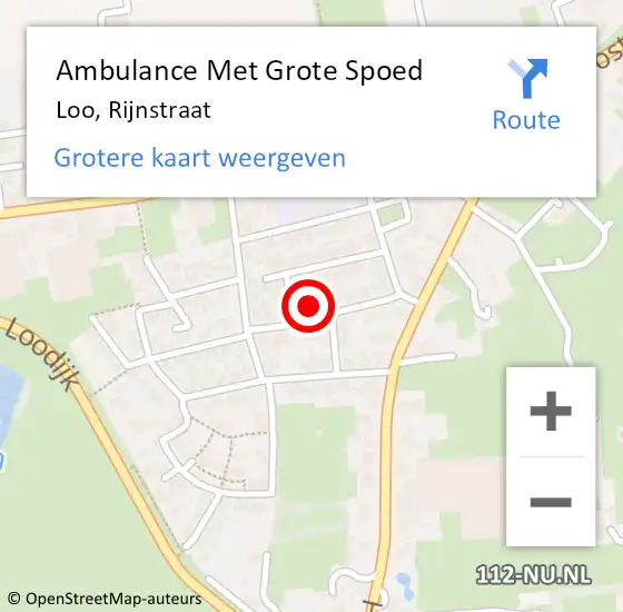 Locatie op kaart van de 112 melding: Ambulance Met Grote Spoed Naar Loo, Rijnstraat op 19 mei 2022 17:24