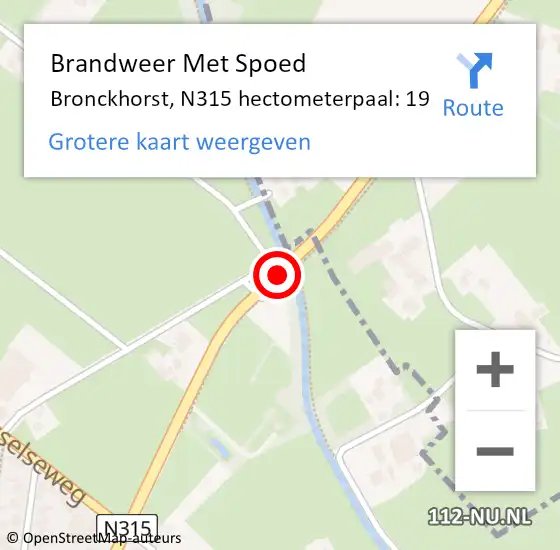 Locatie op kaart van de 112 melding: Brandweer Met Spoed Naar Bronckhorst, N315 hectometerpaal: 19 op 19 mei 2022 17:25