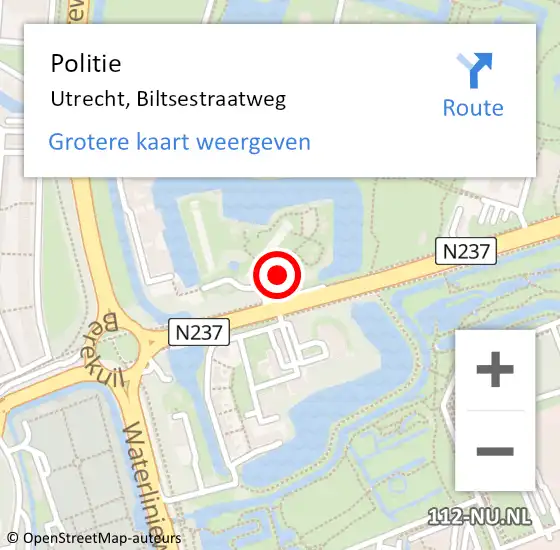 Locatie op kaart van de 112 melding: Politie Utrecht, Biltsestraatweg op 19 mei 2022 17:26