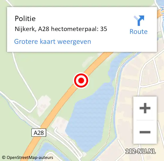 Locatie op kaart van de 112 melding: Politie Nijkerk, A28 hectometerpaal: 35 op 19 mei 2022 17:33