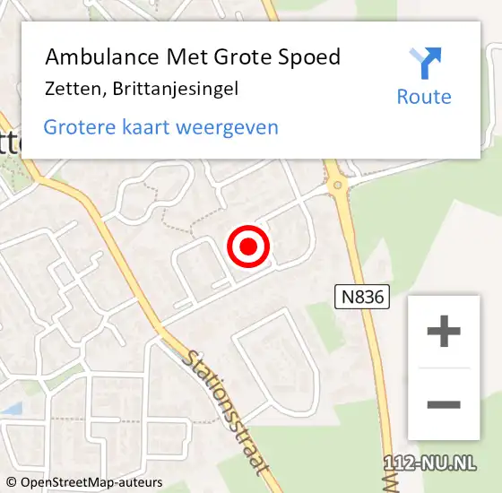Locatie op kaart van de 112 melding: Ambulance Met Grote Spoed Naar Zetten, Brittanjesingel op 19 mei 2022 17:39