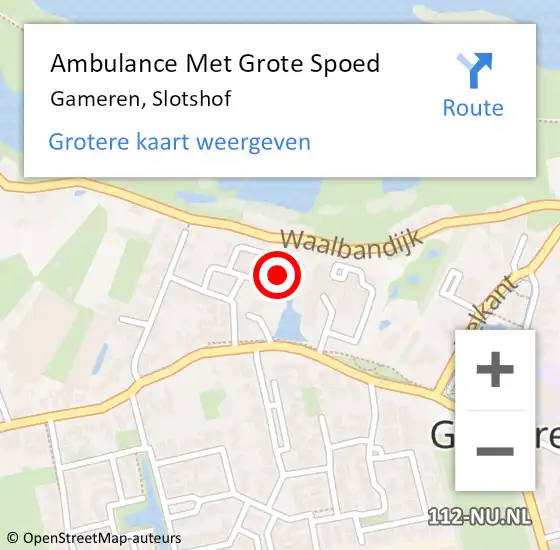 Locatie op kaart van de 112 melding: Ambulance Met Grote Spoed Naar Gameren, Slotshof op 19 mei 2022 17:44