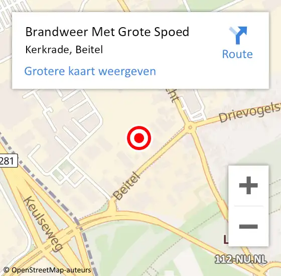 Locatie op kaart van de 112 melding: Brandweer Met Grote Spoed Naar Kerkrade, Beitel op 19 mei 2022 18:05