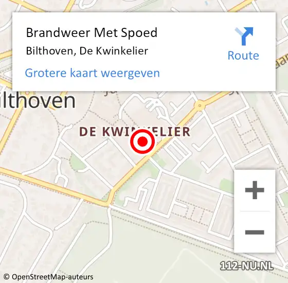 Locatie op kaart van de 112 melding: Brandweer Met Spoed Naar Bilthoven, De Kwinkelier op 19 mei 2022 18:14